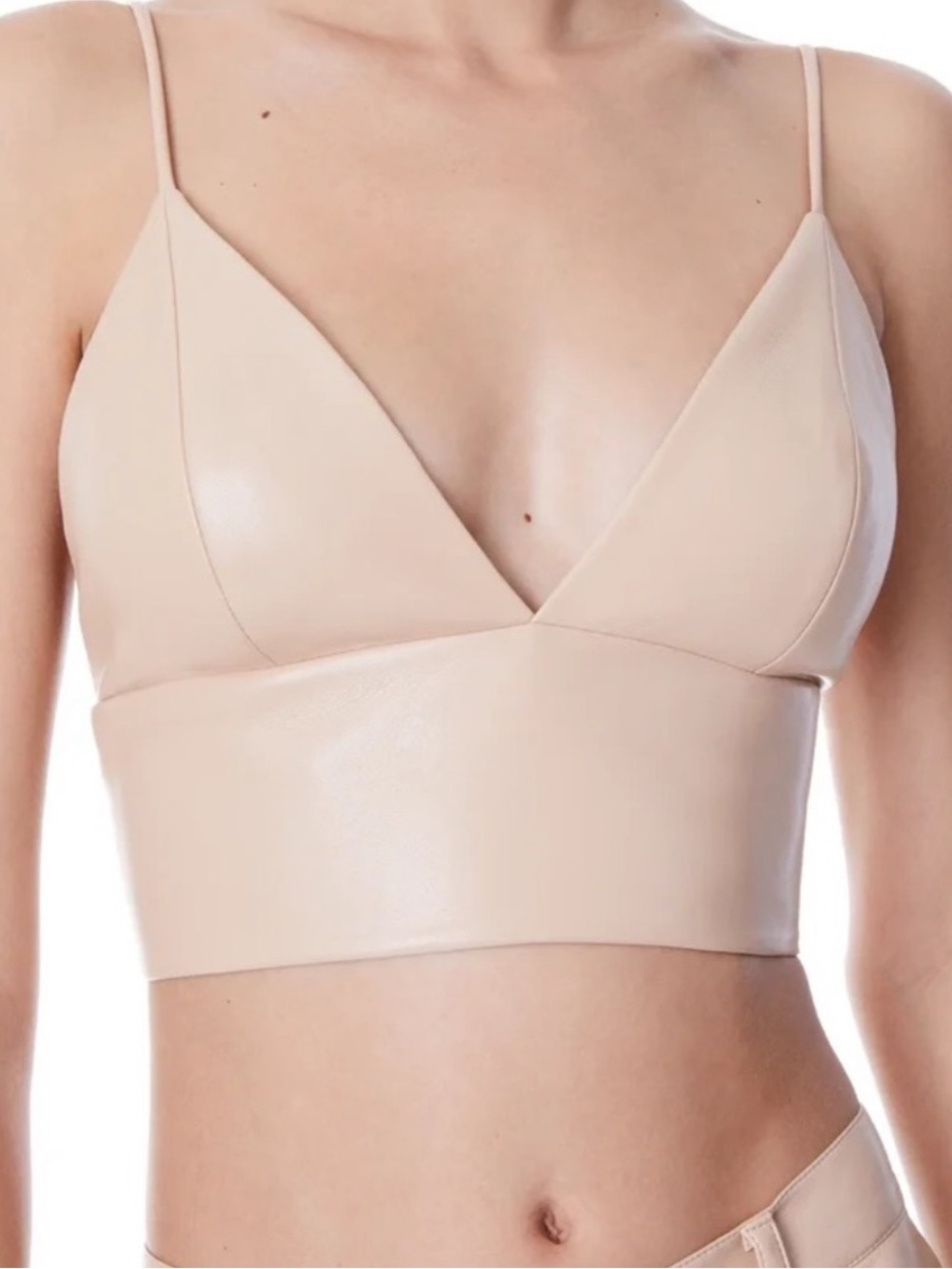 Alice + Olivia Nude Blush Faux-Leather Crop Bralette